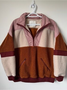 American Eagle Pink & Cream Sherpa Zip Pullover